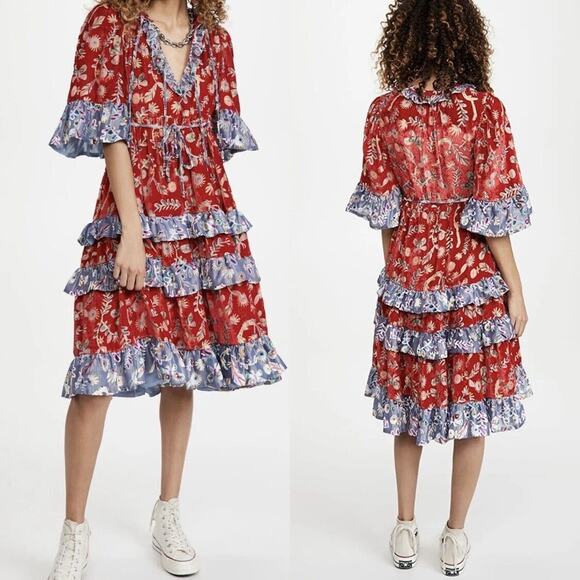 Celia B Matilda Velvet Dress In Blue Burnout Geometric Floral Size XS - Picture 1 of 12